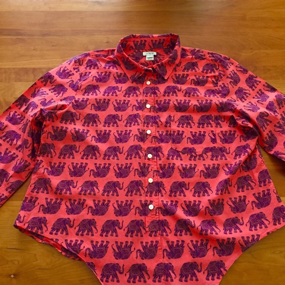 J.CREW Coral with Blue Elephants Tie Waist Shirt - Picture 3 of 8